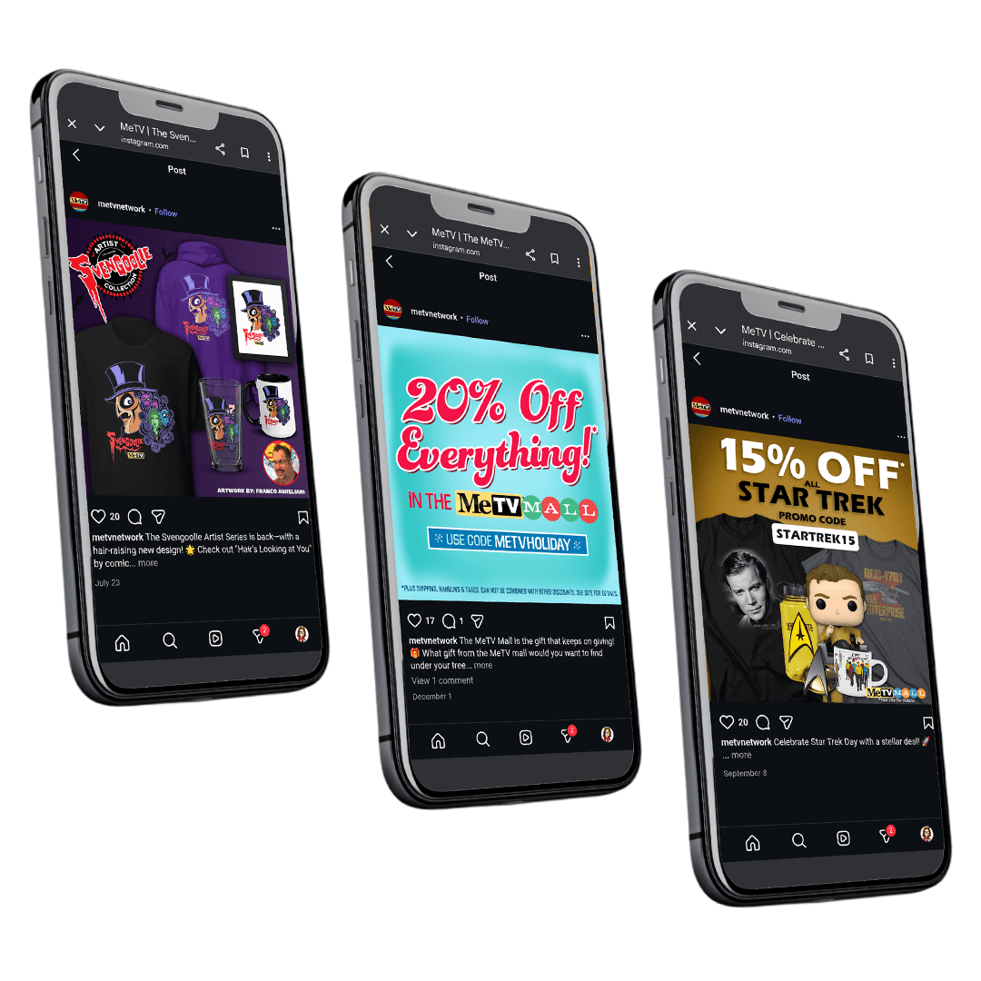 3 phones with mall social posts